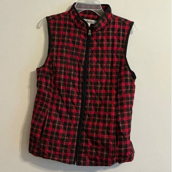Croft & Barrow Women’s Buffalo Plaid Quilted Vest Sz M Zip Up With Pockets - Picture 1 of 10